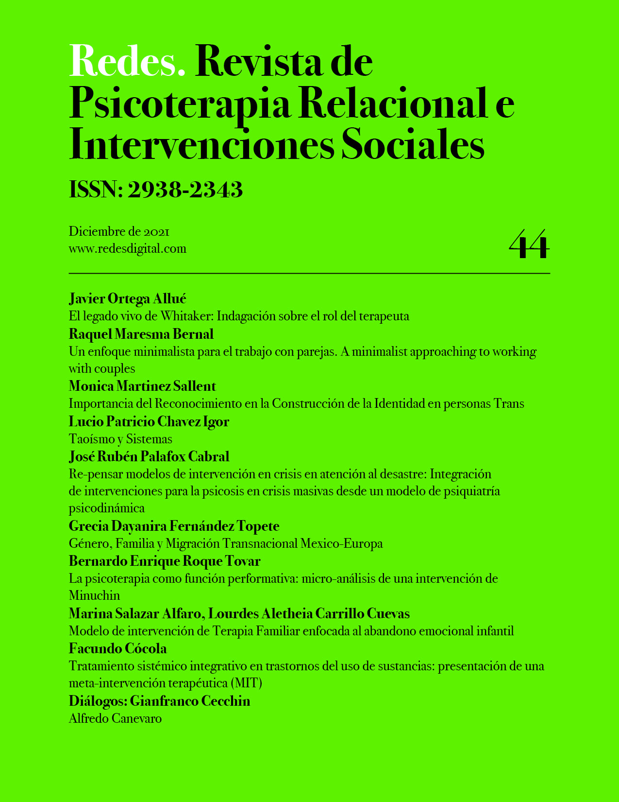 Redes. Revista de Psicoterapia Relacional e Intervenciones Sociales. Diciembre, 2021