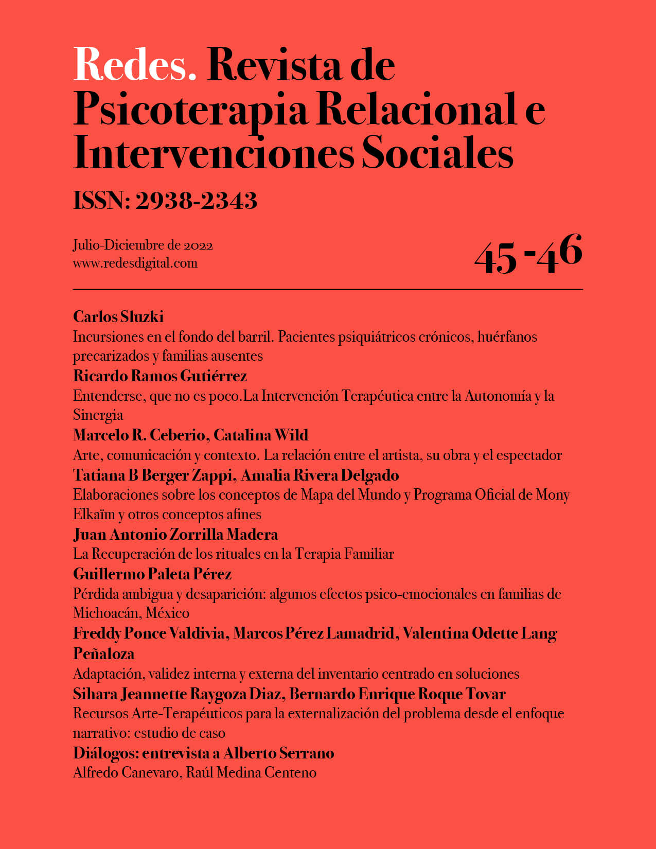 Redes. Revista de Psicoterapia Relacional e Intervenciones Sociales. Junio-Diciembre, 2022.